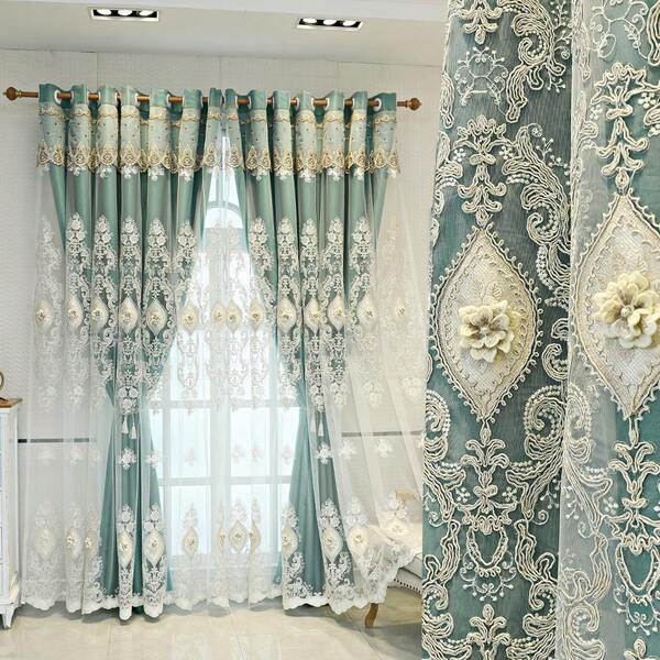 1 Piece Of European-Style Blackout Double-Layer Curtain, 3D Relief Embroidered Flower Yarn, Suitable For Bedrooms, Living Rooms And Other Room Types, Top Hole Ring Processing